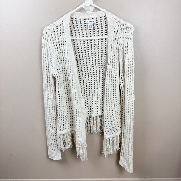 Ariat Cream Open-Knit Frolic Fringe Western Sweater Size Medium - Picture 5 of 17